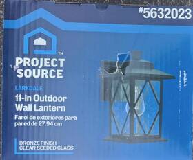 5632024 Project Source 11in Outdoor Wall Light Lantern Bronze Finish Clear Glass New