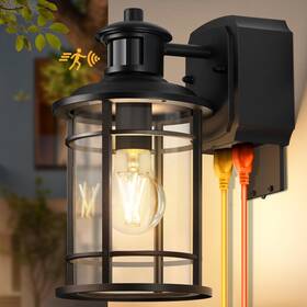 Wh0096-1p-bus Redluck Porch Lights With Gfci Outlet Dusk To Dawn Motion Sensor Outdoor