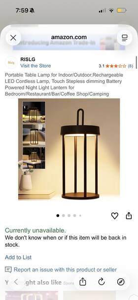 Ds0034 Rislg Rechargeable Cordless Led Lantern Table Lamp Touch Dimming Black