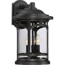 Mvws2384myb Roseto Qzws2384 Black 3 Light 17-3/4 Inch H Outdoor Wall Sconce With A Glass Shade