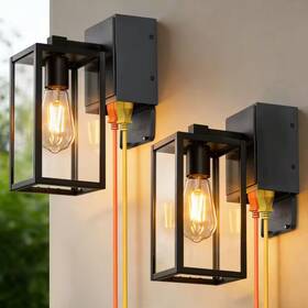 Rottogoon 313040894813 11.8 Inch Black Modern Outdoor Led Wall Light With Gfci Outlet 2-pack Waterproof