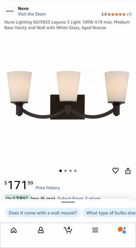 60-5923 Satco Nuvo 60-5913 3 Light Vanity Aged Bronze White Glass
