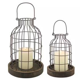 Stonebriar Collection 445032387355 11.5 Inch Brown Weathered Metal Lantern With Wood Base Set Of 2 Stonebriar Collection 445032387355 11.5 Inch Brown Weathered Metal Lantern With Wood Base Set Of 2
