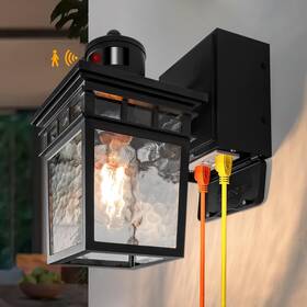 D2206-b03 Store Porch Light Outdoor With Gfci Outlet - 3 Lighting Modes Exterior Fixtur
