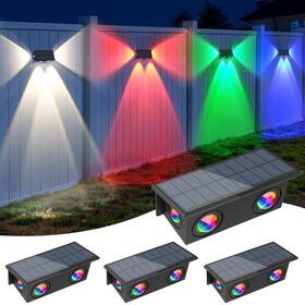 Ts-g0308-7c-4p T-sun Solar Fence Light Outdoor 4 Pack Warm White And Rgb Wall Lights Wate