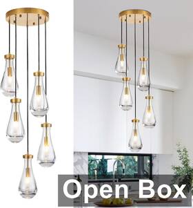 2dcqfw Tacdandm 5-light Raindrop Pendant Light Fixture Gold
