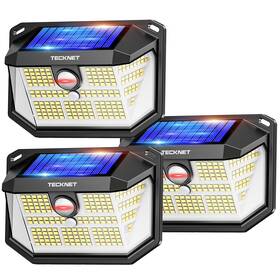 Tecknet 056243646739 231 Led Solar Motion Lights Outdoor 3 Pack 300 Security Wall With