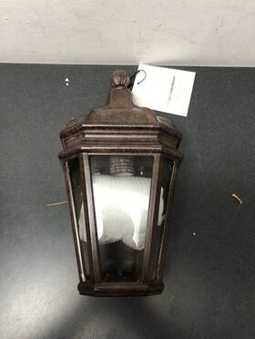 8697-61 The Great Outdoors Harrison Vintage Rust Outdoor Wall Sconce 15 Inch With Clear Glass