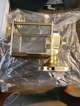 Thomas Industries Inc 020389685810 Vintage Brass Outdoor Bracket. Clear Banded Cage. Light Fixture. New Thomas Industries Inc 020389685810 Vintage Brass Outdoor Bracket. Clear Banded Cage. Light Fixture. New