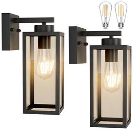 Tipace 050132757693 Outdoor Wall Lantern 2 Pack Black Exterior Sconce With Clear Glass Shade