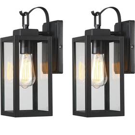 Uixe 753109262571 1-light Matte Black Modern Hardwired Outdoor Wall Lantern Sconce 2-pack