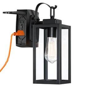 Ssl-12151-gfci Uixe 1-light Matte Black Outdoor Wall Lantern Sconce Clear Glass Gfci Outlets