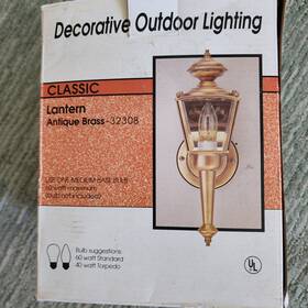 32308 Underwriters Laboratories Vintage Nos Underwriter Labs Solid Polished Brass Wall Lantern Beveled Glass Box