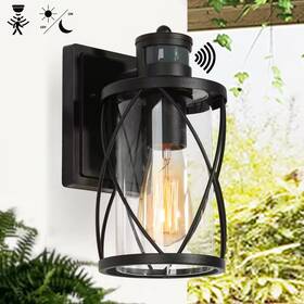 Uolfin 313019747737 Modern Black Drum Outdoor Wall Light Tora 1-light Motion Sensor Lantern Sco