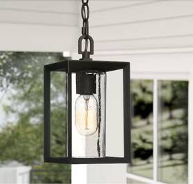 G7vmuyhd24364r2 Uolfin Arie 1-light Black Cage Outdoor Pendant Light With Seeded Glass Shade