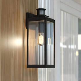 T0708 Vaxcel Kinzie Black Motion Sensor Dusk To Dawn Hardwired Outdoor Wall Lantern