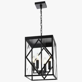 16-435-4p-bl Wanluce 4-light Pendant Light Fixtures Large 15.7 Inch Black Chandelier Metal Cage