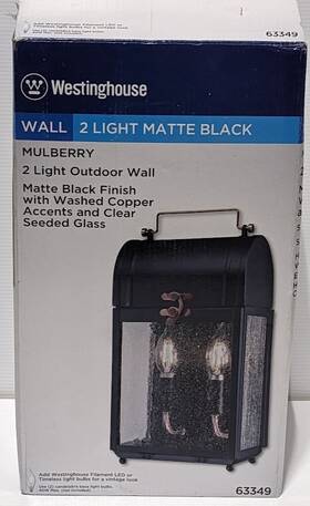 6334900 Westinghouse 024034633492 Mulberry Matte Black Two Light Wall Fixture Lantern