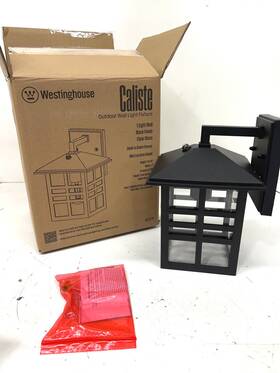 6123100 Westinghouse Caliste 1-light Outdoor Wall Lantern Black Clear Glass Dusk To Dawn