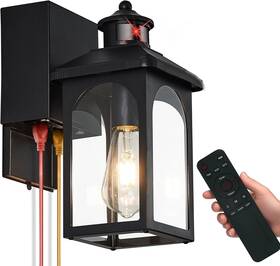 H2003-1b-rw Yjxgdil Porch Light With Gfci Outlet Motion Sensor Lights Outdoor Remote Con