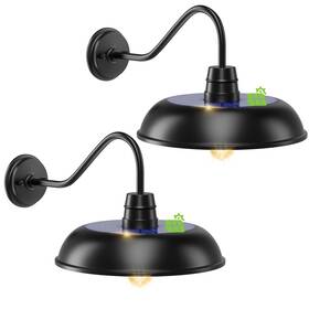 Yolsunes B14003pt-2pk-bk 14 Inch Large Solar Barn Lights Dusk Dawn Gooseneck 6000mah Black Wall Mount