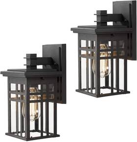 Er-001 Zeyu 2 Pack Outdoor Wall Sconce Exterior Mount Light In Black Finish With Clear