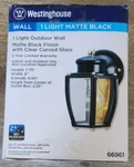 Westinghouse 66961 One-light Exterior Wall Lantern, Matte Black Finish. Fixed Price $15.00.
