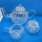 Bonjour Tre's Amies Collection Handblown Glass Teapot Sugar & Creamer Box. Fixed Price $29.37.