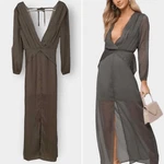 Tobi Light Up The Room Grecian Goddess Lantern Sleeve Maxi Dress Small Grey New. Fixed Price $44.00.