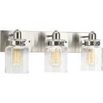 Progress Lighting Brushed Nickel 3 Farmhouse Bathroom Vanity Fixture. Fixed Price $65.00.