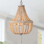 3-LIGHT Wood Bead Chandelier Boho Fixture Antique Rustic Metal White Oak. Fixed Price $79.55.