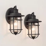 Markham Modern Industrial Outdoor Wall Light Fixtures Set Of Black 10 1/2". Fixed Price $179.99.