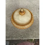 Vtg Alabaster Style Glass Dome Ceiling Light Fixture-faux Wood W/ Gold Trellis. Fixed Price $33.75.
