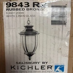 Kichler Salisbury 9843RZ Outdoor Pendant Light Rubbed Bronze White Linen Glass. Fixed Price $199.00.