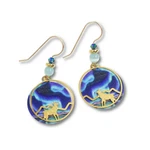 Sienna Sky Earrings Shiny Gold Plated Elk Mountain Over Blue Aurora Polar Light. Fixed Price $22.50.