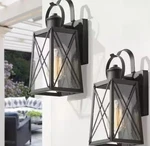 Lnc Craftsman 1-LIGHT Matte Black Outdoor Wall Lantern Sconce Seeded Glass 2-PK. Fixed Price $69.99.