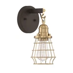 Craftmade Thatcher Light Wall Sconce, Flat Black/satin Brass Cage 50601-FBSB. Fixed Price $59.99.