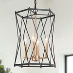 Uolfin Modern Cage Geometric Chandelier Fukase 4-LIGHT Black Gold Lantern. Fixed Price $259.95.