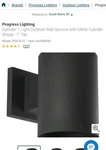 Progress Lighting P5674 Cylinder 1 Outdoor Wall Sconce - Black No Box. Fixed Price $39.99.