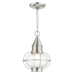 Livex Newburyport Light Outdoor Pendant Lantern, Brushed Nickel 26910-91. Fixed Price $349.96.