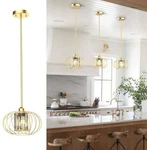 Modern Cage Pendant Light, Bright Gold Finish & Clear Glass, E26, Kitchen. Fixed Price $59.99.
