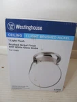 Westinghouse 67208 Flush Mount White Glass Globe Light Brushed Nickel Finish. Fixed Price $18.95.