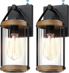 Lonedruid 2 Dusk To Dawn Outdoor Wall Pack, Black & Wood Texture. Fixed Price $102.57.