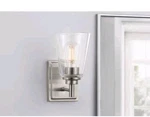 Hampton Bay Wakefield 5.25 In. 1-LIGHT Brushed Nickel Modern Wall Mount Sconce. Fixed Price $25.00.