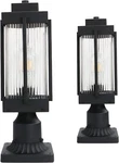 Monkfish Simple Black Outdoor Post Light W/ Square Base Striped Glass Lamp Shade. Fixed Price $128.95.