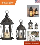 Set Of 2 Vintage Metal Candle Lanterns - Indoor & Outdoor Decorative Elegance. Fixed Price $71.99.