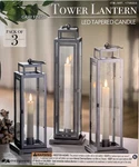 Evergreen Led Tapered Candle Tower Lantern, 3 Count Gray Finish. Fixed Price $32.95.