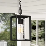 Uolfin Arie Black Modern Lantern Outdoor Hanging Light W/ Seeded Glass Shade. Fixed Price $44.99.