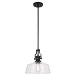 Vaxcel Beloit 12" Pendant, Matte Black/clear Seeded Glass - P0380. Fixed Price $174.99.