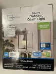 Mainstays Outdoor Coach Wall Sconce, Square Lighting, White Finish. Fixed Price $47.00.